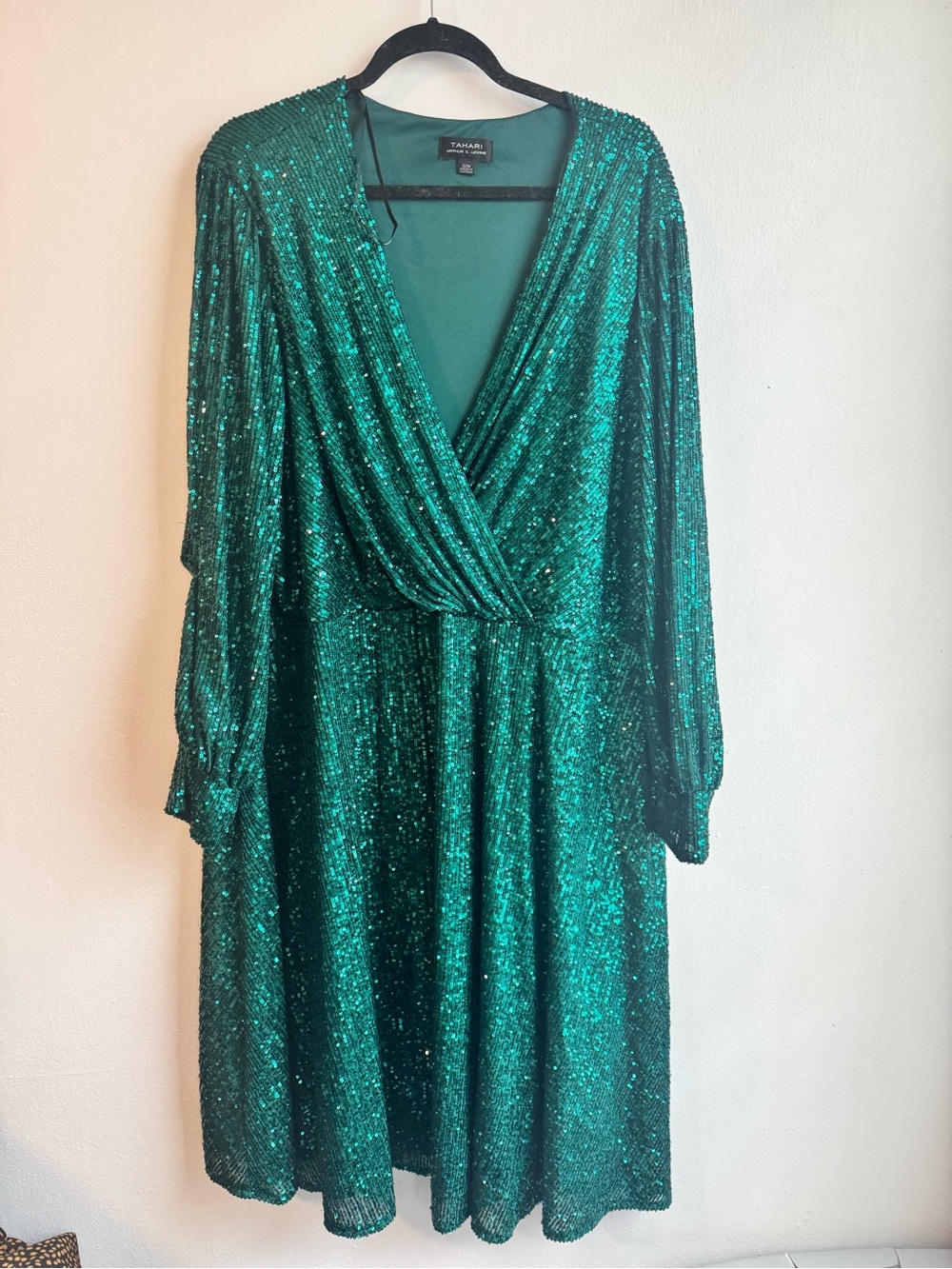 Tahari ASL Emerald Green Sequin Dress